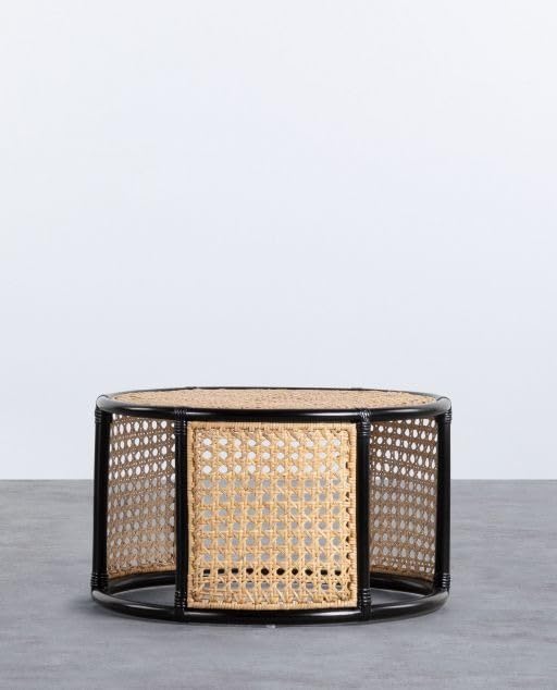 Wooden Coffee Table| End Table| Sofa SideTable| SideTable for Living Room| Round Cane Table (70x70x40) Black